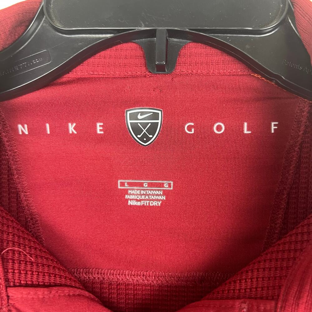 Nike Golf Polo long sleeve mens Large maroon Texture Knit Embroidered Swoosh Y2K - Picture 5 of 8